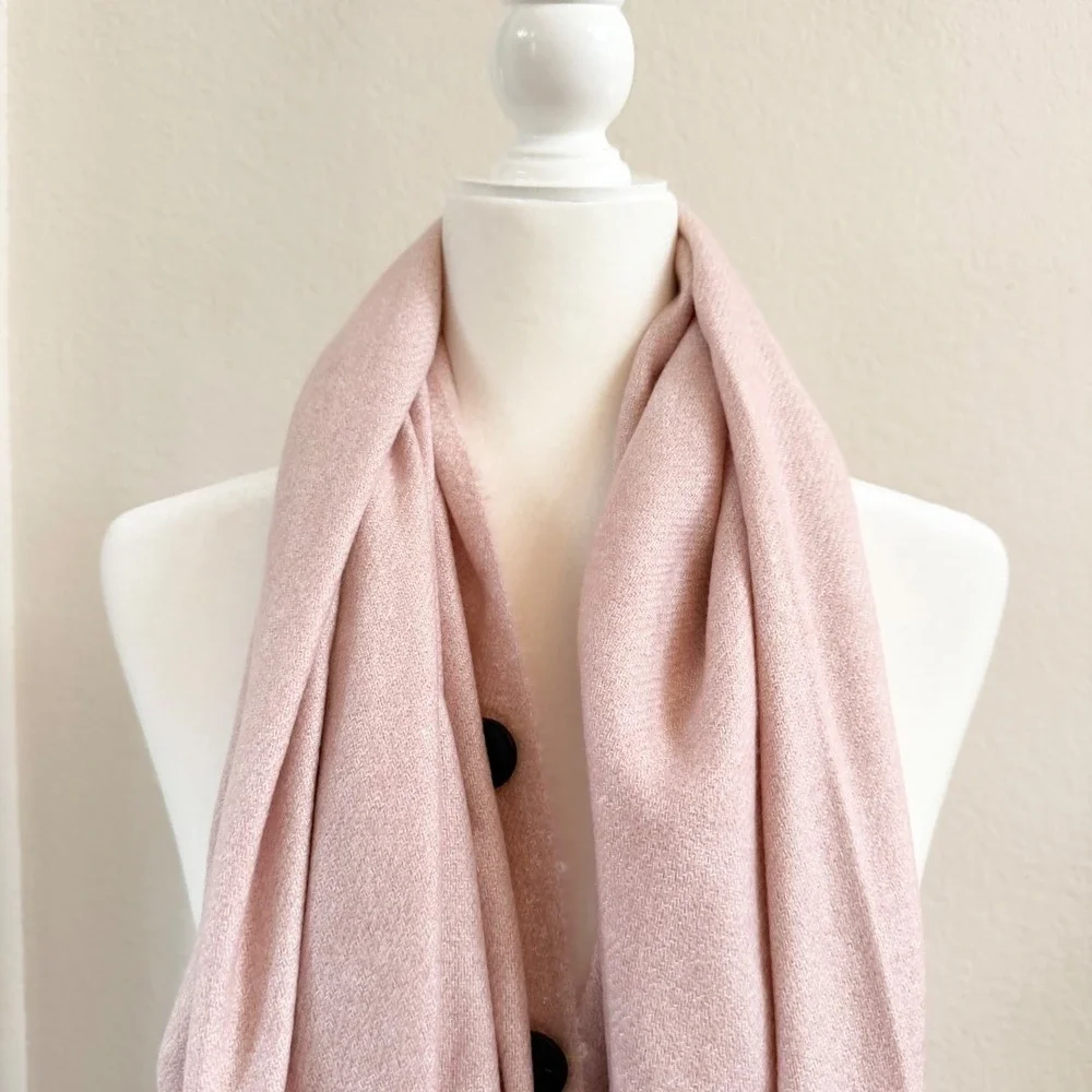 Magic Scarf Company Pink Button Front Fringe Poncho Wrap Cape One Size NWT‎
